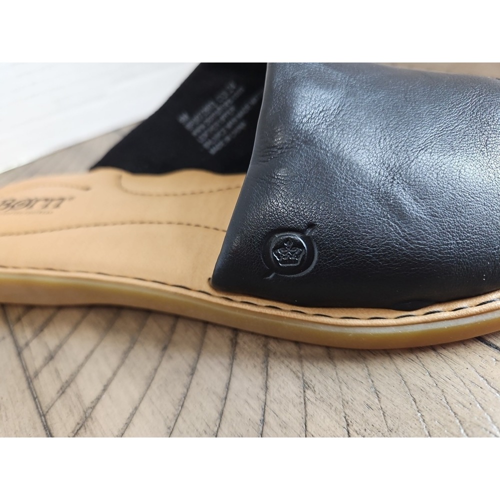Born Shoes Women 9 Black Leather Izabel Slide Sandals Minimalist Capsule - Picture 6 of 12